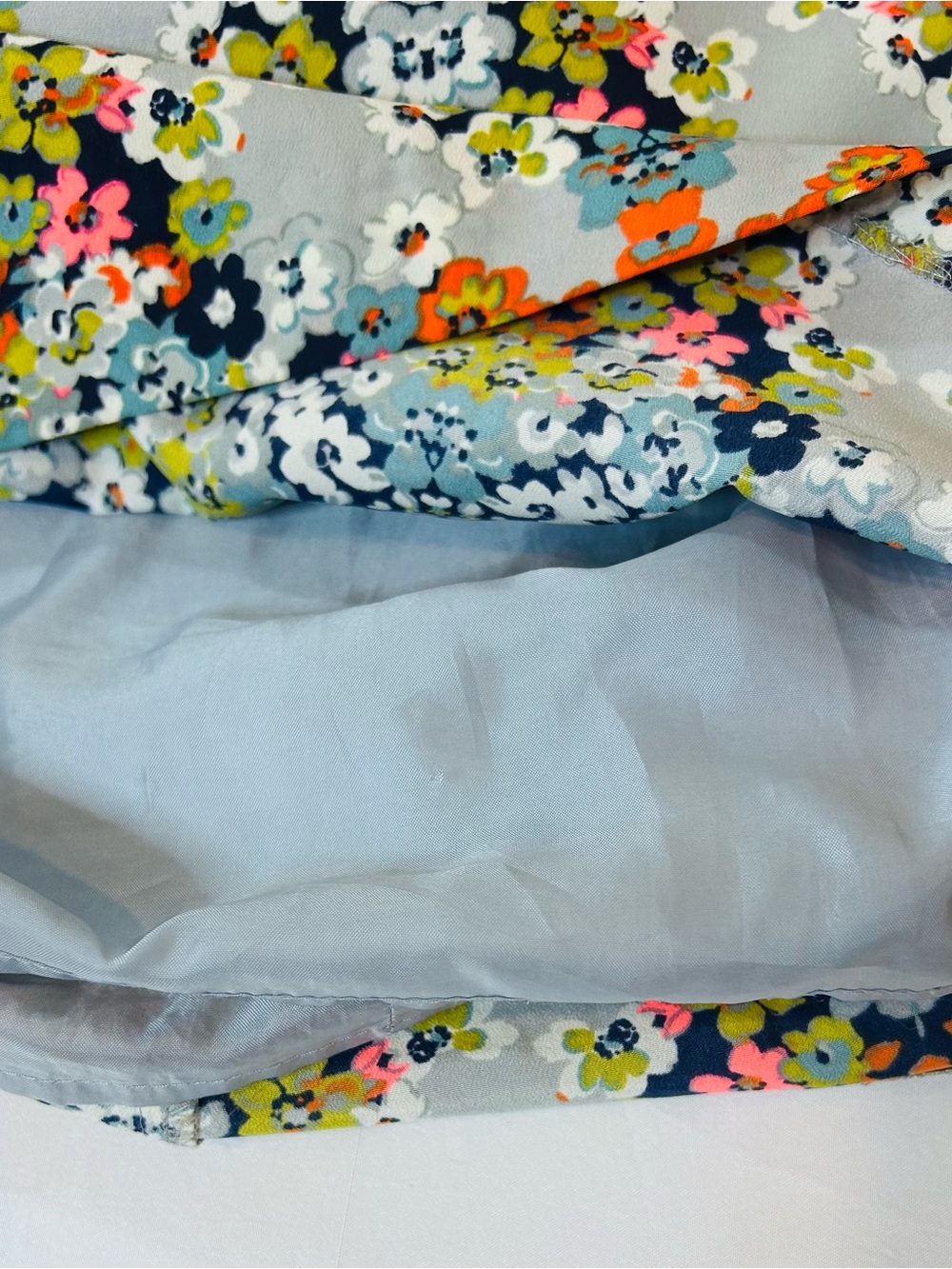 J.CREW Womens Silk Gray Misty Fog Floral Navy Trim 3/4 Sleeve Shift Dress Sz 6 - Picture 7 of 9